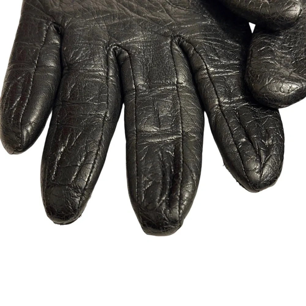 Vintage Textured Dark Brown Leather Gloves Womens Small